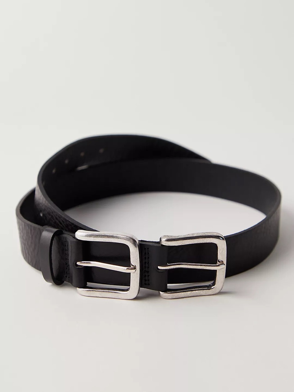 NWT FREE PEOPLE Sabo Double Buckle Leather Belt | Black MSRP $48 Size M/L